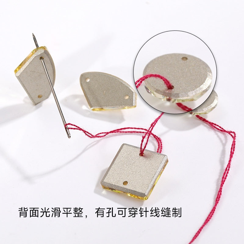 Crystal Button Drop Flat Button Hand Sewn Stone High End Glass Double Hole Flat Bottom Rhinestone Crystal Stone Shining Does Not Scratch Clothing Accessories