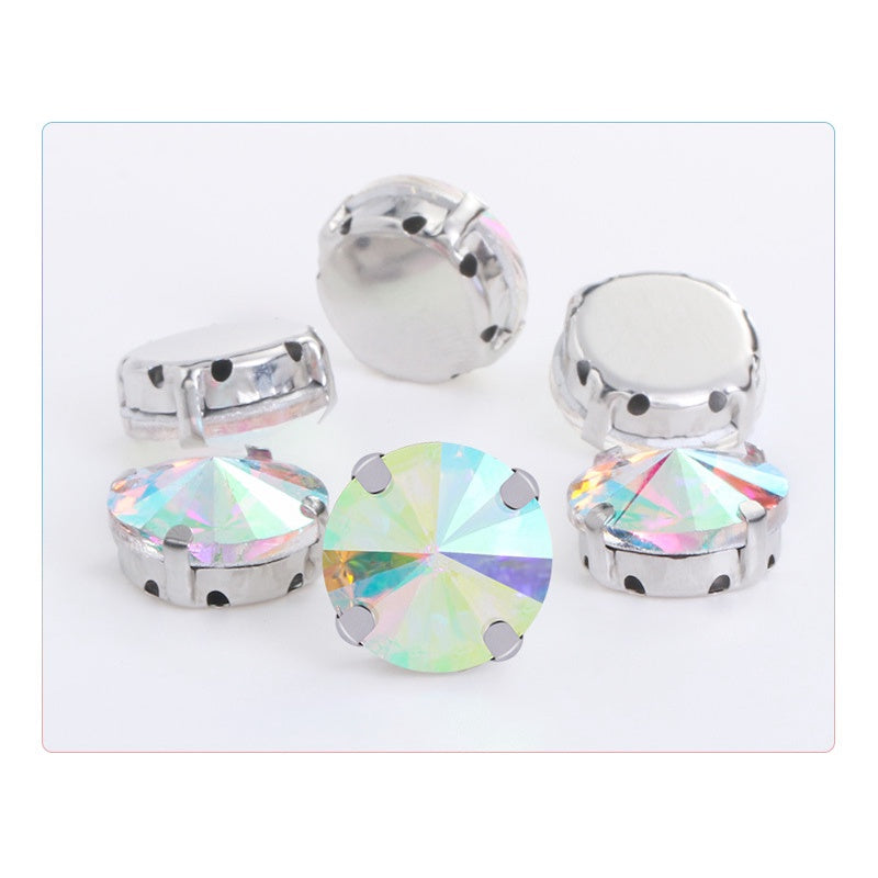 8/10/12/14/16/18mm Round Crystal with Silver Claw Glass Stone Sew on Rhinestone for Clothes Accessory