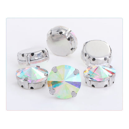 8/10/12/14/16/18mm Round Crystal with Silver Claw Glass Stone Sew on Rhinestone for Clothes Accessory