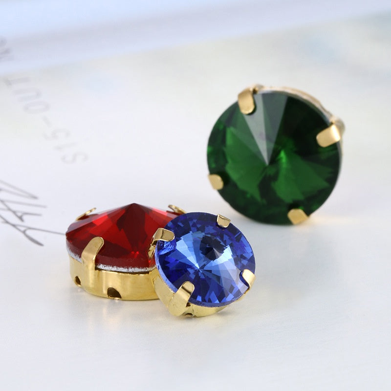 8/10mm Round Shape Crystal Rhinestone Sew On Gold Claw Rhinestone for Clothing Accessories