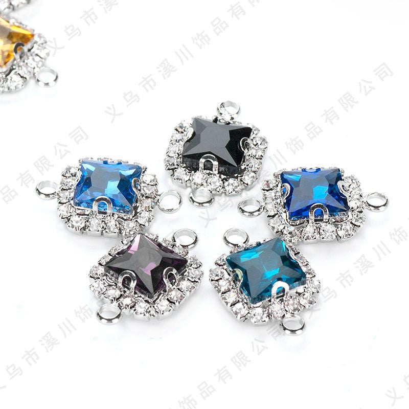 5pcs 8mm Square Double-hole Pendant Crystal Buckle Glass Claw Rhinestone Perimeter Diy Bracelet Ornament Accessories
