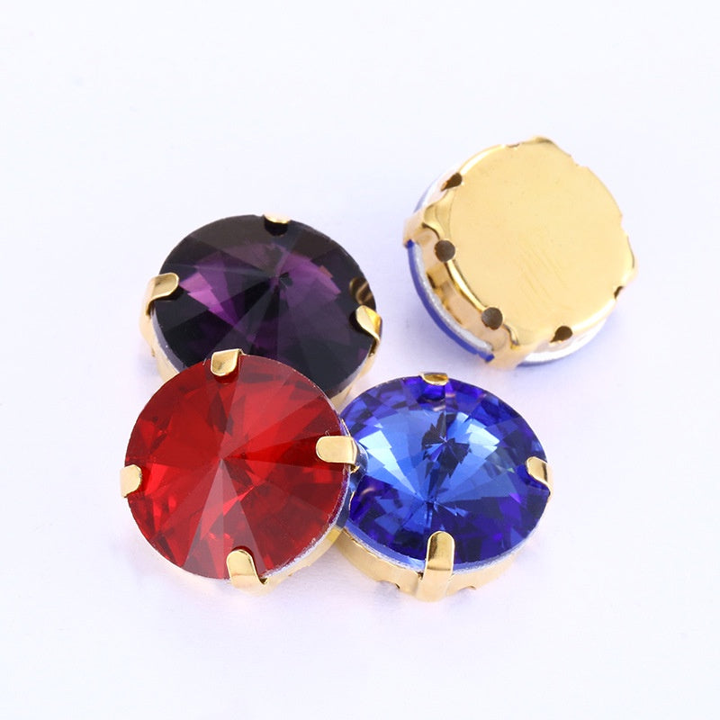8/10mm Round Shape Crystal Rhinestone Sew On Gold Claw Rhinestone for Clothing Accessories