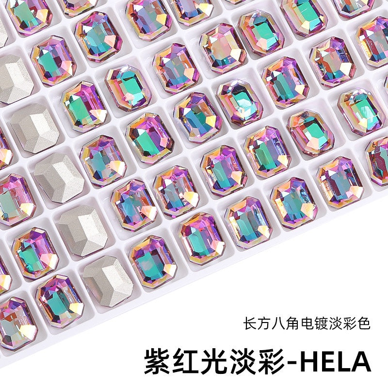 10pcs Pointy Bottoming Nail Rhinestone Rectangular Octagonal Coating Electroplating Light Color Crystal Shaped Glass Rhinestone Diy Clothing Case and Bag Accessories