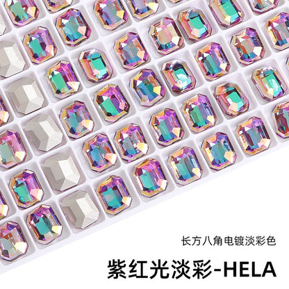 10pcs Pointy Bottoming Nail Rhinestone Rectangular Octagonal Coating Electroplating Light Color Crystal Shaped Glass Rhinestone Diy Clothing Case and Bag Accessories