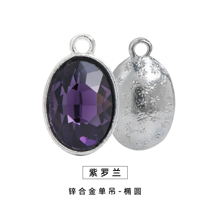 Single Hanging Oval Enclosing Edge Crystal Pendant Alloy Accessories Glass Crystal Diy Necklace Bracelet Decorative Accessories