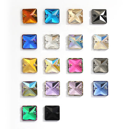 10pcs Flat Hand Stitched Crystal Square Flat Button Glass Double Hole Rhinestone