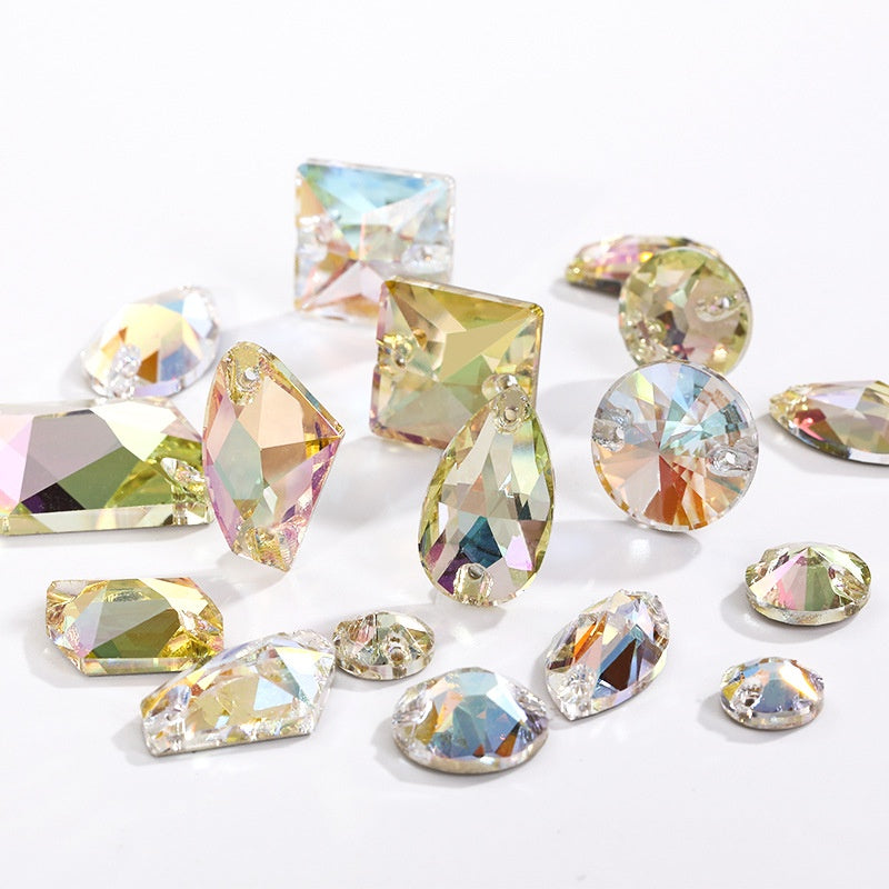 Crystal Button Drop Flat Button Hand Sewn Stone High End Glass Double Hole Flat Bottom Rhinestone Crystal Stone Shining Does Not Scratch Clothing Accessories