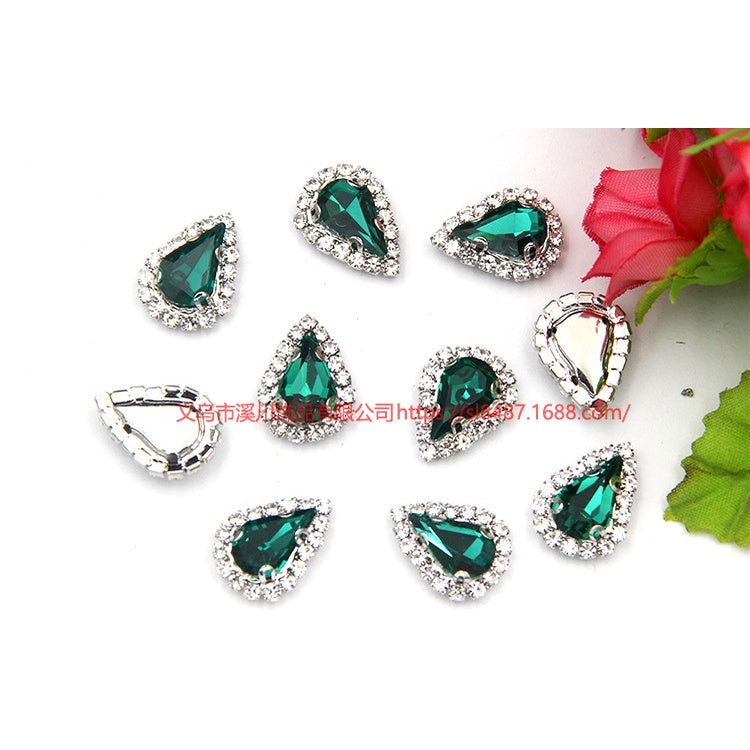 10pcs 5*8mm Sharp Drop Claw Rhinestone Sew on Crystal Rhinestone with Gold/Sliver Claw Crystal for Clothing Garment Diy Headdress Accessories