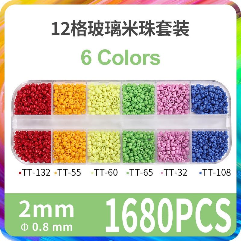 Fashion 12 Gramme Bead Set Box DIY Chain Through Hole Glass Cross Beaded Bracelet Beads