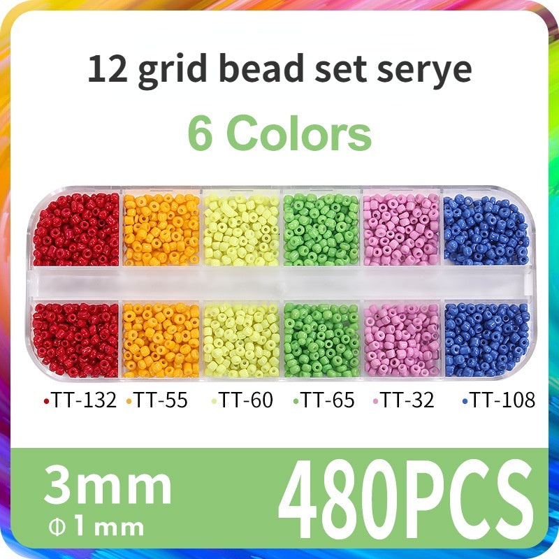 Fashion 12 Gramme Bead Set Box DIY Chain Through Hole Glass Cross Beaded Bracelet Beads