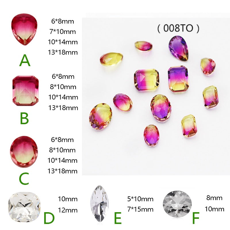 10Pcs Elliptic shape Special Color Gradient Nail Rhinestones Diy Accessories Nail Jewelry Materials