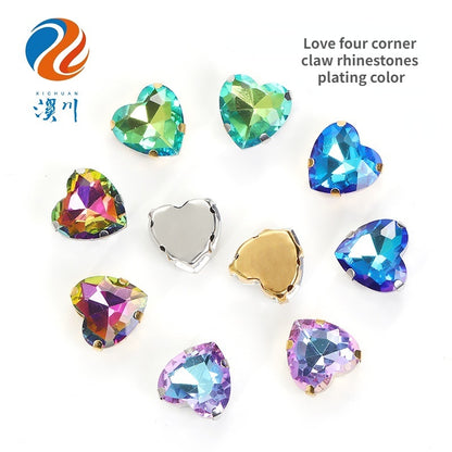 12mm Heart Shape Plating Shiny Color Clothing Accessories Rhinestone with Claw for DIY Jewelry Handmade