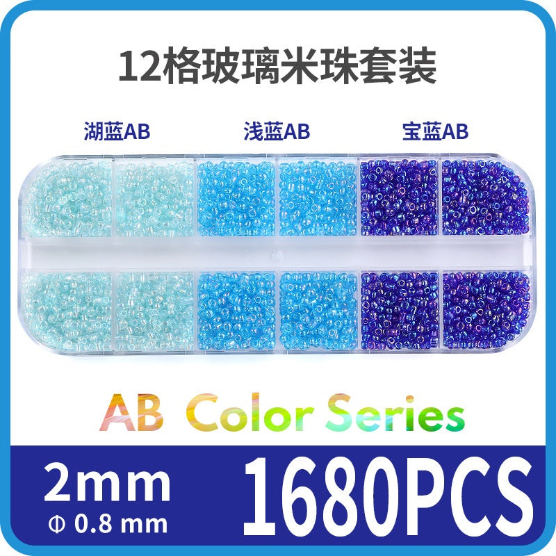 Fashion 12 Gramme Bead Set Box DIY Chain Through Hole Glass Cross Beaded Bracelet Beads