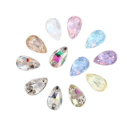 7*12mm/10*14mm Water Drop Glass Button Flat Bottom Double Hole Rhinestone Hand Sewn Crystal Stone AB Color Flat Button Wedding Accessories