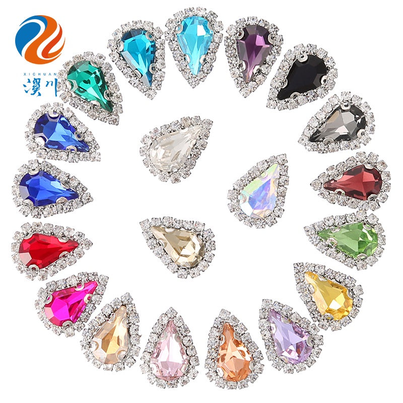 10pcs 5*8mm Sharp Drop Claw Rhinestone Sew on Crystal Rhinestone with Gold/Sliver Claw Crystal for Clothing Garment Diy Headdress Accessories