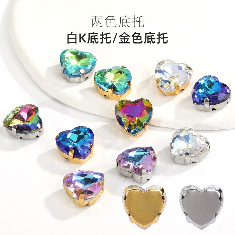 12mm Heart Shape Plating Shiny Color Clothing Accessories Rhinestone with Claw for DIY Jewelry Handmade