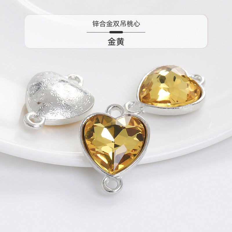 Crystal Heart Pendant Double Hole Bracelet Necklace Glass Diamond Link Piece DIY Bag Clothing Shoe Accessories
