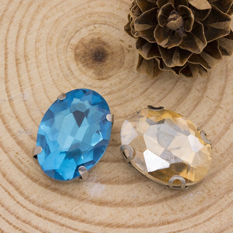 8*10mm 10*14mm Oval Shape Crystal Strass Diamond Rhinestone Sew on Clothing Garment Rhinestone with Claw for Dress