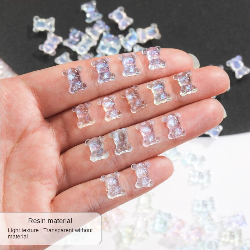 10pcs Transparent Bear Nail Rhinestone Resin Cute Decorative Rhinestone DIY Nail Art Sticker