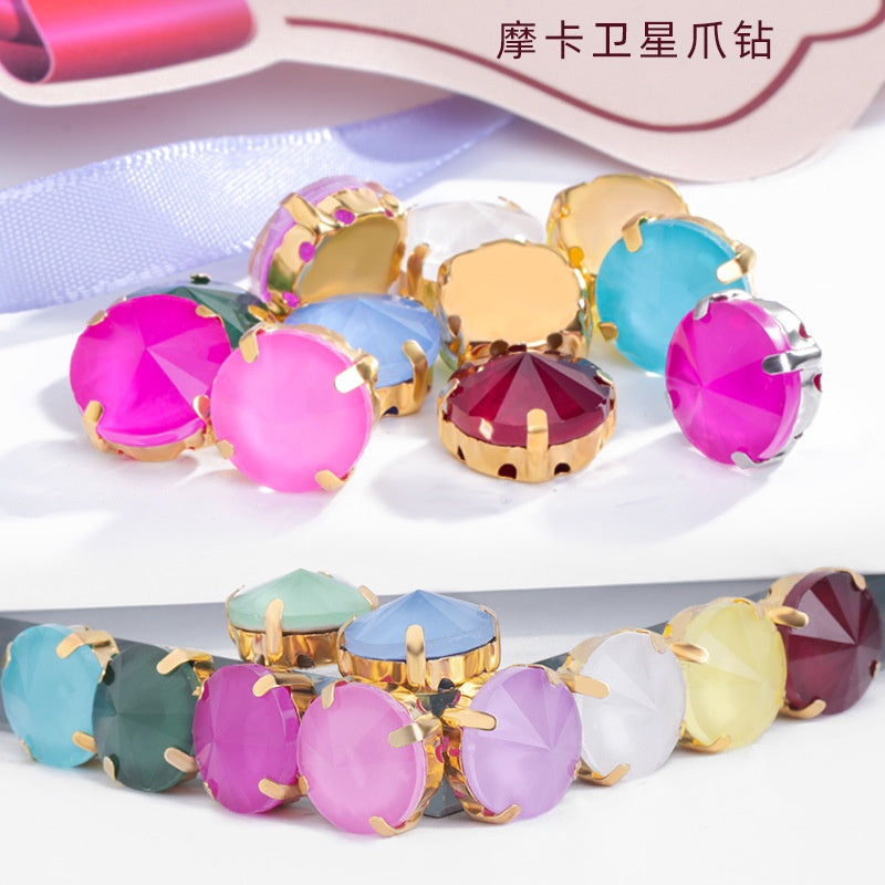 10PCS Sewing Crystal Mocha Rivoli Claw Sew On Rhinestone For Clothes Decoration