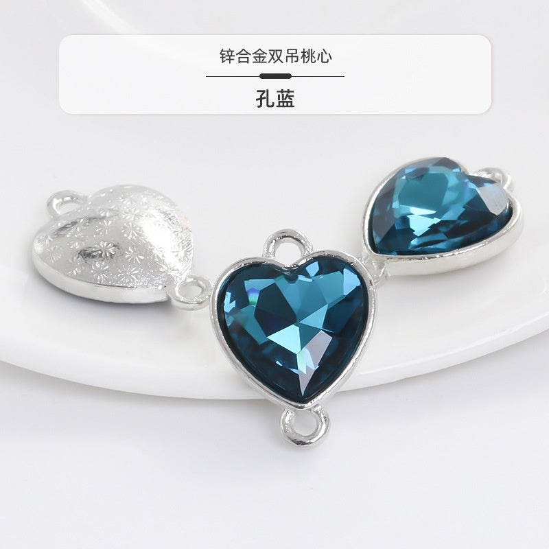 Crystal Heart Pendant Double Hole Bracelet Necklace Glass Diamond Link Piece DIY Bag Clothing Shoe Accessories