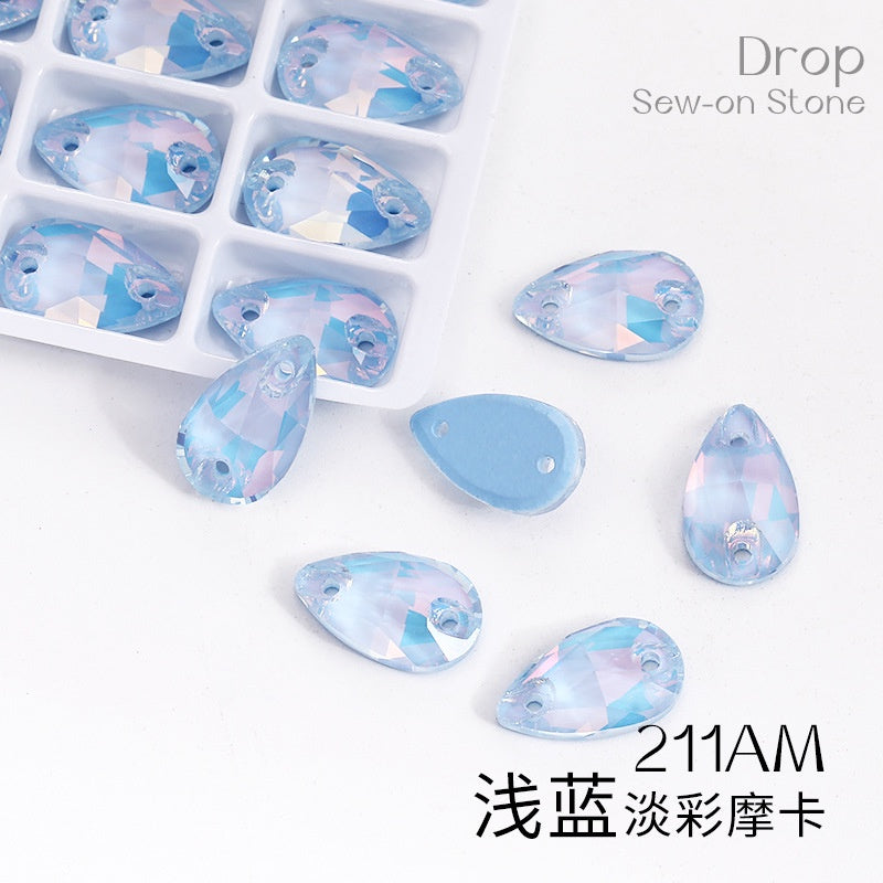7*12mm/10*14mm Water Drop Glass Button Flat Bottom Double Hole Rhinestone Hand Sewn Crystal Stone AB Color Flat Button Wedding Accessories