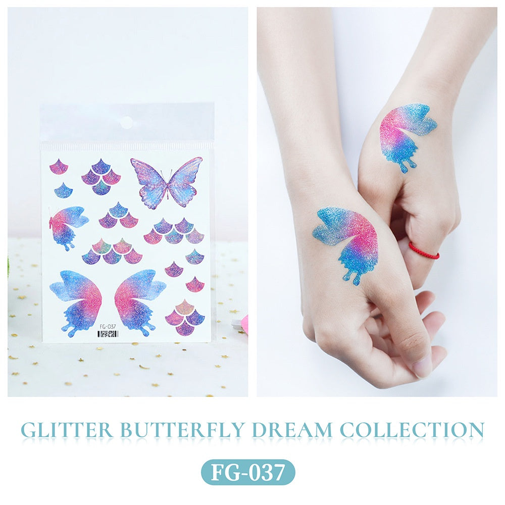 Butterfly Tattoo Sticker Waterproof Glitter Butterfly Princess Face Sticker