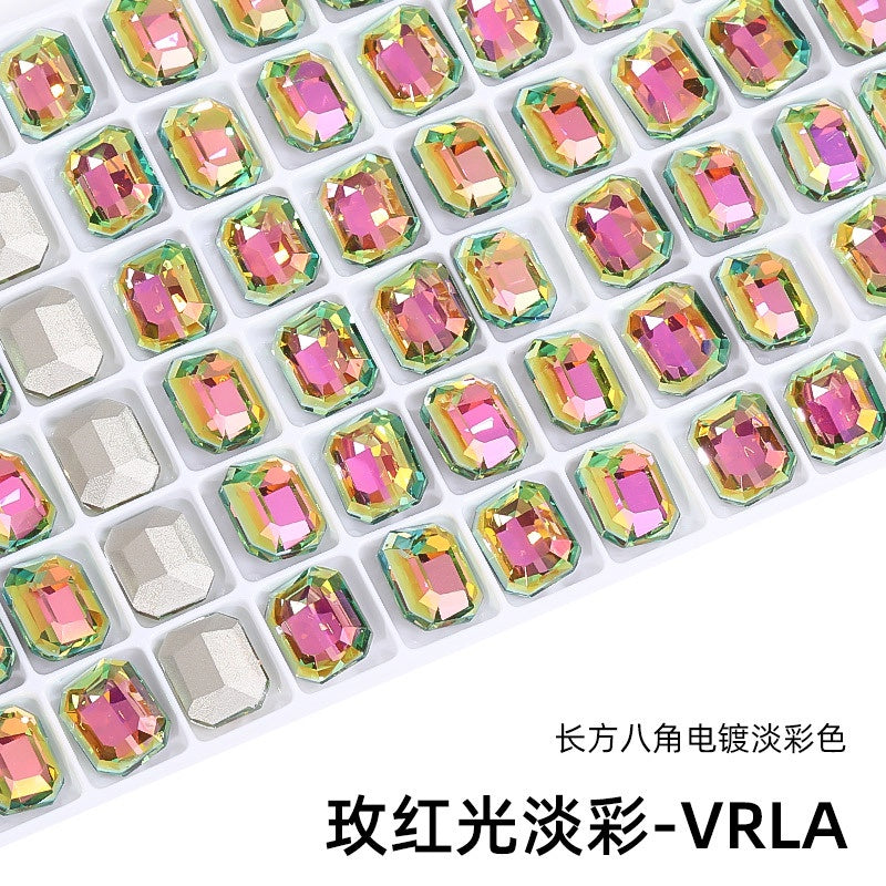 10pcs Pointy Bottoming Nail Rhinestone Rectangular Octagonal Coating Electroplating Light Color Crystal Shaped Glass Rhinestone Diy Clothing Case and Bag Accessories