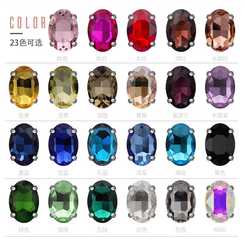 8*10mm 10*14mm Oval Shape Crystal Strass Diamond Rhinestone Sew on Clothing Garment Rhinestone with Claw for Dress