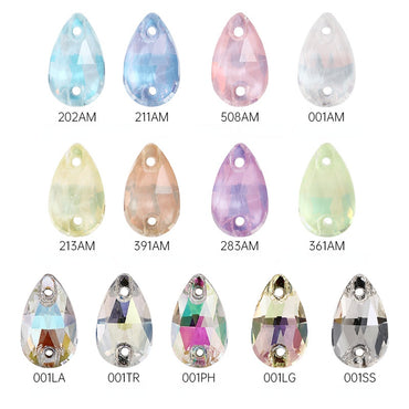 Water Drop Glass Button Flat Bottom Double Hole Rhinestone Hand Sewn Crystal Stone AB Color Flat Button Wedding Accessories