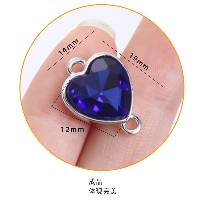 Crystal Heart Pendant Double Hole Bracelet Necklace Glass Diamond Link Piece DIY Bag Clothing Shoe Accessories