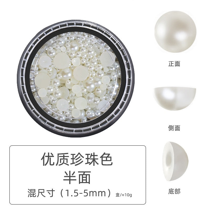 Pearl Box Japanese Simple Mixed Half Round Full Round Box Pearl Nail Jewelry