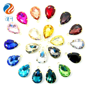 20pcs Single Hanging Water Drop Glass Claw Rhinestones with Hole Hand Seam Rhinestones Gold Single Hanging Claw Rhinestones DIY Jewelry Clothing Accessories