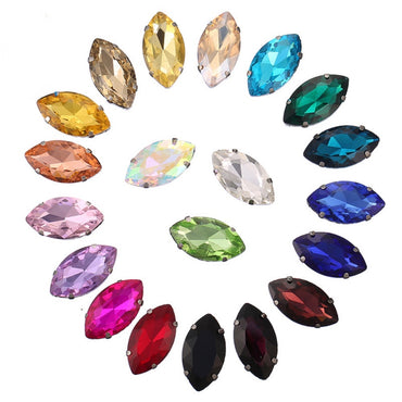 Hot Sell 6*12mm 7*15mm Navette Horse Eye Shape Crystal Rhinestone with Silver Bottom for Sew on Clothing Accessories