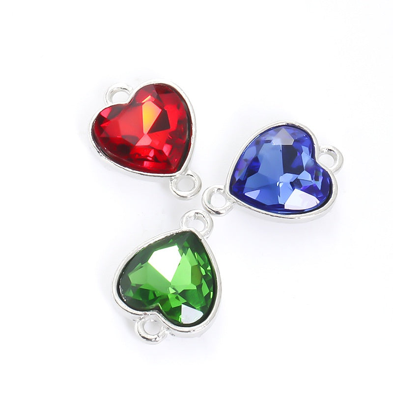Crystal Heart Pendant Double Hole Bracelet Necklace Glass Diamond Link Piece DIY Bag Clothing Shoe Accessories