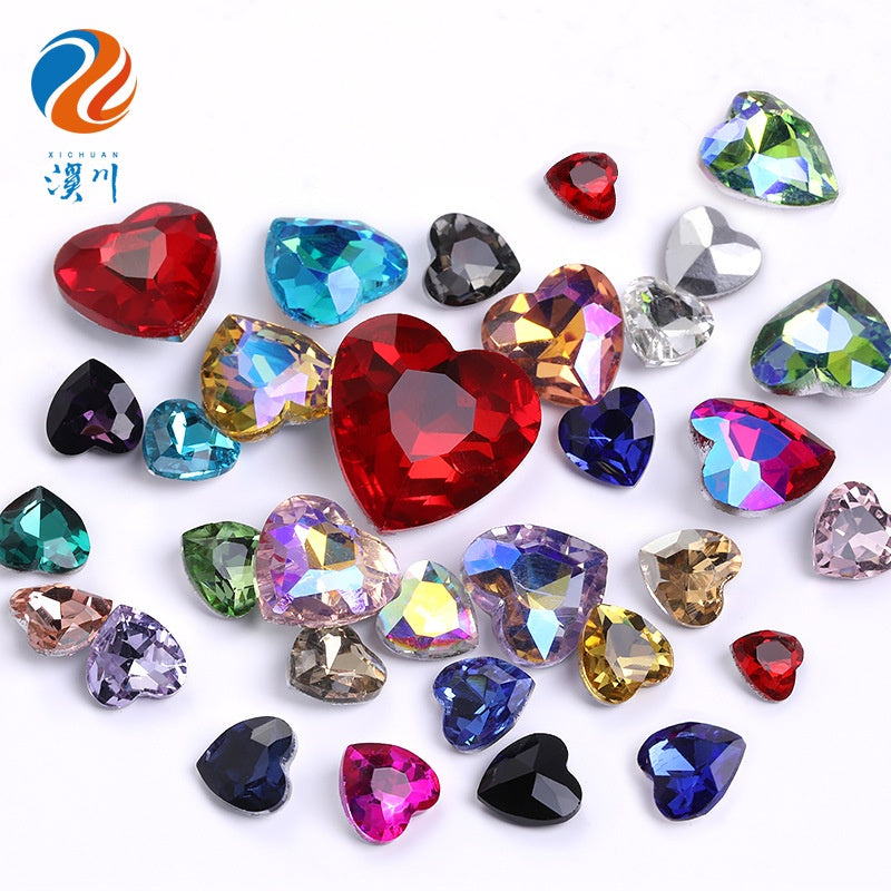 12mm Rhinestone Love Rhinestone Crystal Glass Rhinestone  Pointy Bottom Peach Heart Diy Mobile Phone Paste Rhinestone Accessories Clothing Jewelry Rhinestone