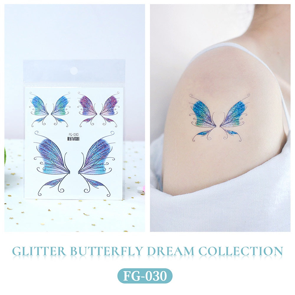 Butterfly Tattoo Sticker Waterproof Glitter Butterfly Princess Face Sticker