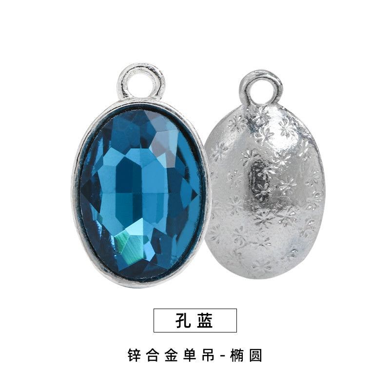 Single Hanging Oval Enclosing Edge Crystal Pendant Alloy Accessories Glass Crystal Diy Necklace Bracelet Decorative Accessories
