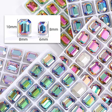 10pcs Pointy Bottoming Nail Rhinestone Rectangular Octagonal Coating Electroplating Light Color Crystal Shaped Glass Rhinestone Diy Clothing Case and Bag Accessories