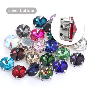8/10/12/14/16/18mm Round Beads  Glass Stone with Silver Claw Sew on Rhinestone for Clothes Accessory