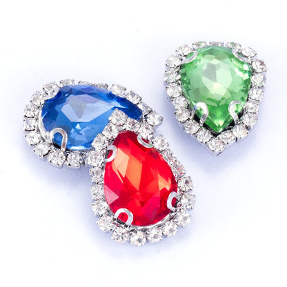 13*18mm Drop Shape Crystal Hand Sewing Rhinestones with Gold/Silver Bottom for Clothing Garment