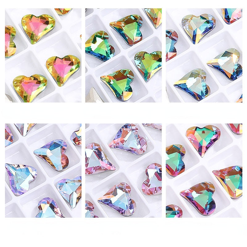 10PCS Sweet Heart Shape K9 Glass Rhinestone Exquisite Nail Art Shiny Crystal Stones for DIY Clothing Accessories