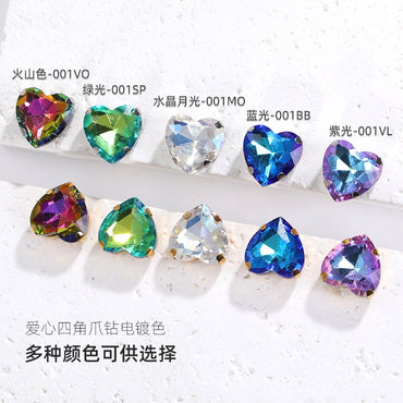12mm Heart Shape Plating Shiny Color Clothing Accessories Rhinestone with Claw for DIY Jewelry Handmade