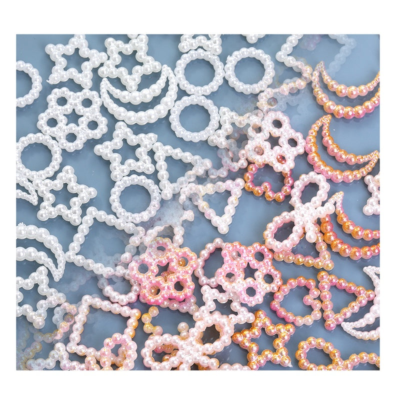 Super Flash Heart Imitation Pearl Bow Mixed Accessories Japanese Imitation Pearl Nail Accessories ABS Hollow Pearl Nail Accessories