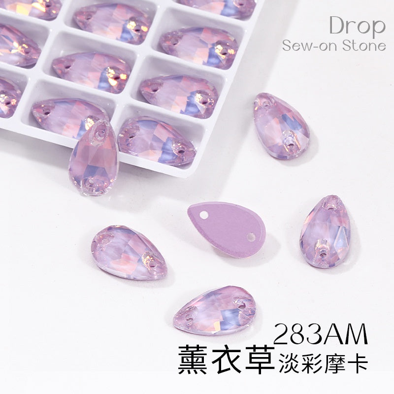 7*12mm/10*14mm Water Drop Glass Button Flat Bottom Double Hole Rhinestone Hand Sewn Crystal Stone AB Color Flat Button Wedding Accessories