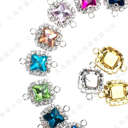 5pcs 8mm Square Double-hole Pendant Crystal Buckle Glass Claw Rhinestone Perimeter Diy Bracelet Ornament Accessories