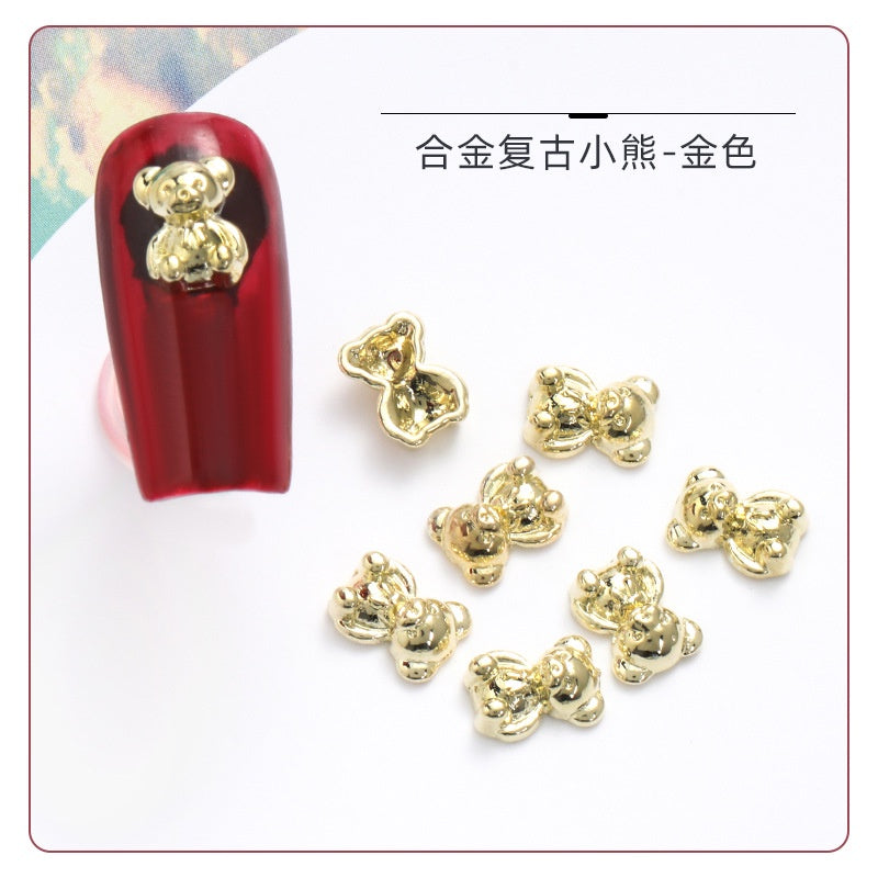 Alloy Bear Nail Art Accessories Retro Alloy Bear Cute Japanese Flat Nail Art Accessories Three-dimensional Accessories