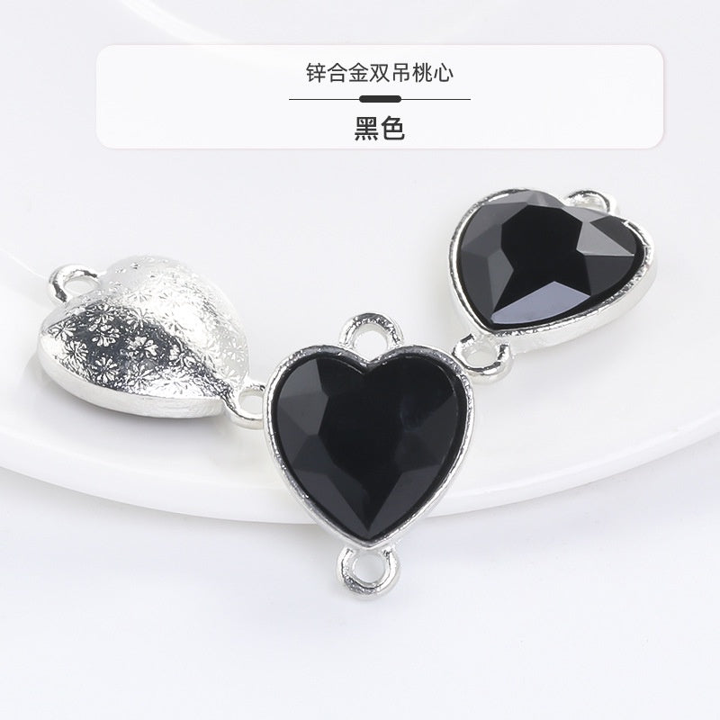 Crystal Heart Pendant Double Hole Bracelet Necklace Glass Diamond Link Piece DIY Bag Clothing Shoe Accessories
