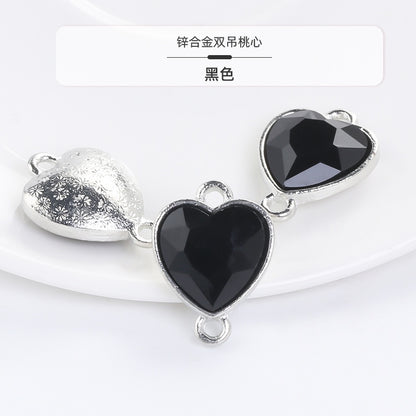 Crystal Heart Pendant Double Hole Bracelet Necklace Glass Diamond Link Piece DIY Bag Clothing Shoe Accessories