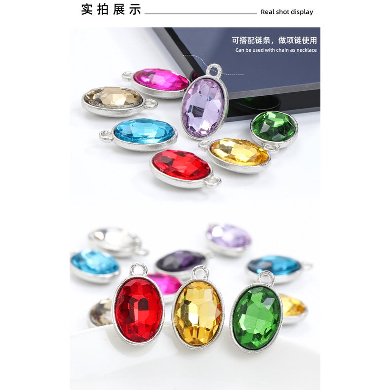 Single Hanging Oval Enclosing Edge Crystal Pendant Alloy Accessories Glass Crystal Diy Necklace Bracelet Decorative Accessories
